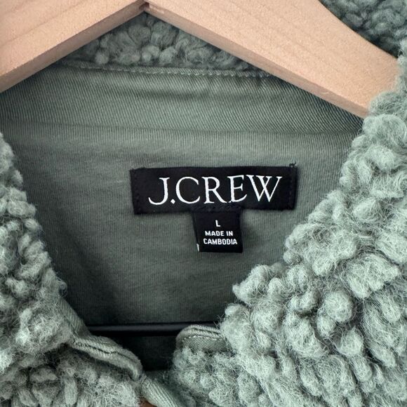 J. Crew Green Teddy Jacket Plush Sherpa Jacket Large - Picture 4 of 7